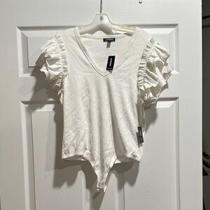 Express White Ruffle Sleeve Bodysuit